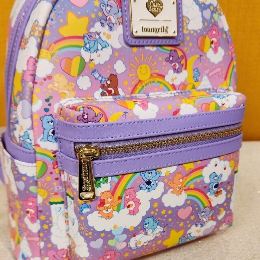 Loungefly Care Bears Purple Sunshine Rainbow AOP Mini Backpack NEW - Picture 3 of 13